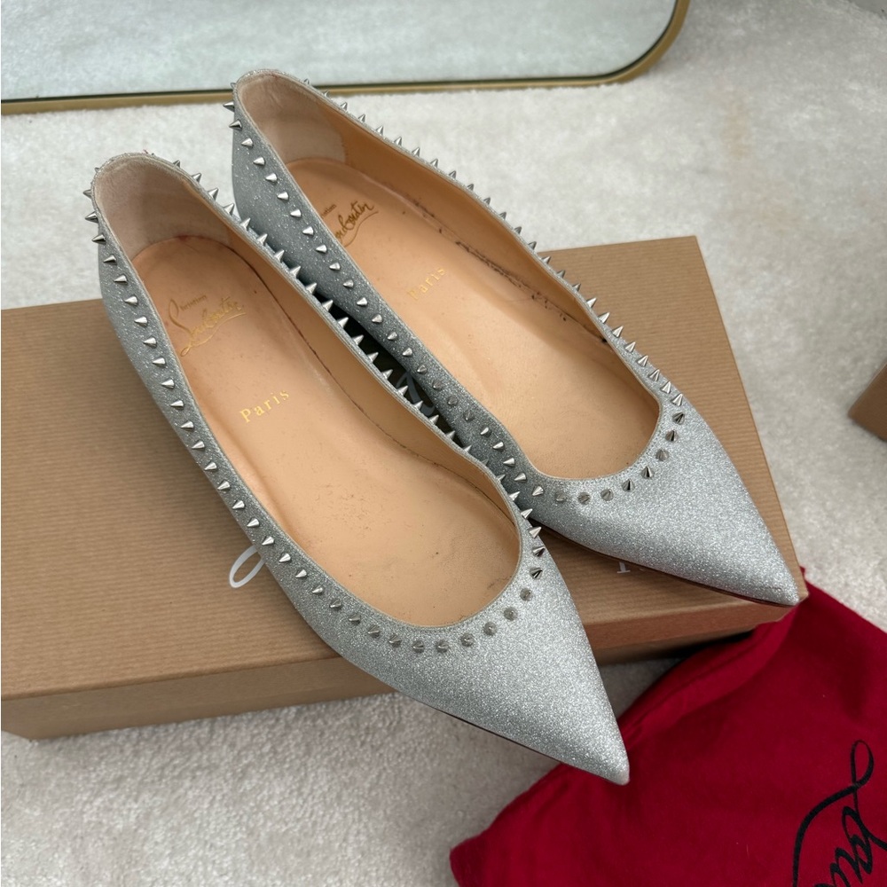 Silver Glitter Louboutin Anjalina Flats - Size 40EU
